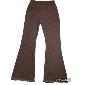 Womens Flared Stretch Denim Brown‎ Jeans Distressed Bell Bottom Pants Size M